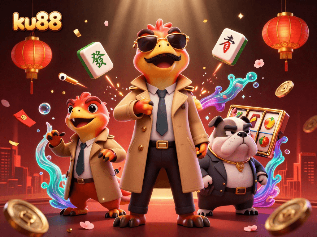 ku88 raptors hilariously attempting to enter a VIP casino with festive elements.