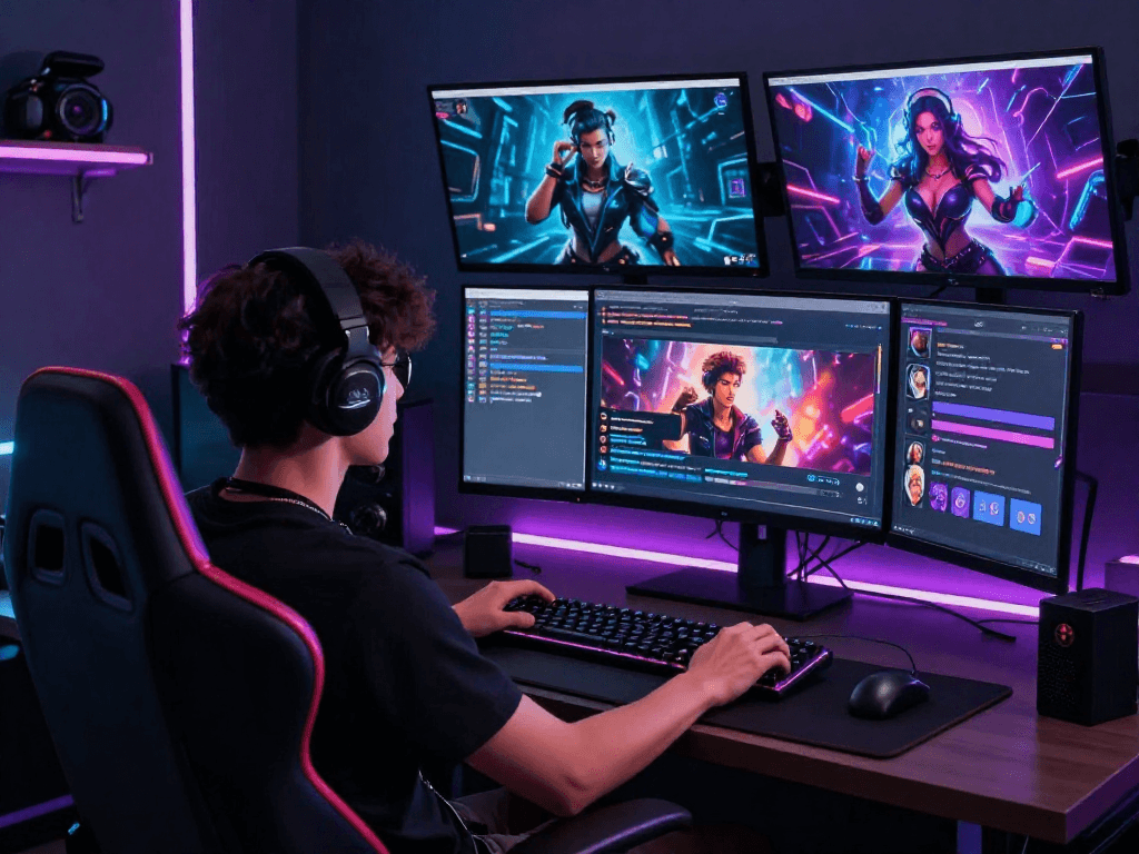 Immersive user experience in porn ai chat with multiple screens showcasing character interaction and image generation.