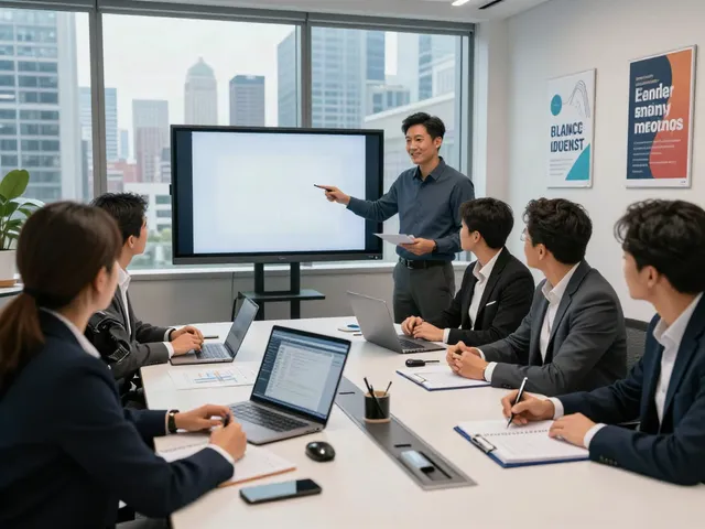 Payday Loans Co Alberta team discussing financial reports in a modern office