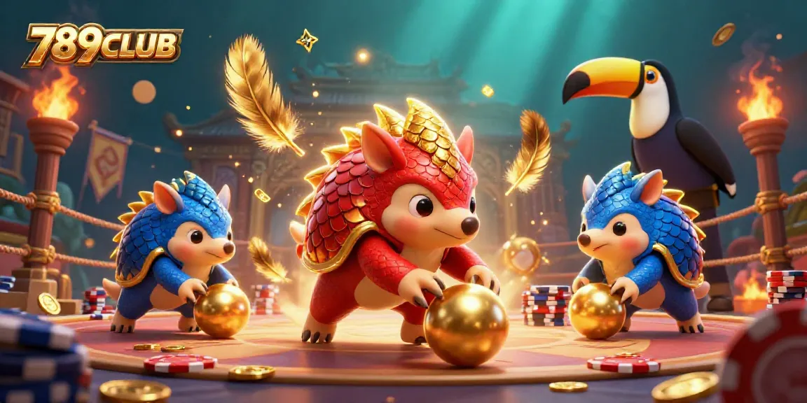 Experience vibrant action with 789CLUB as rival pangolins compete in a colorful casino scene.