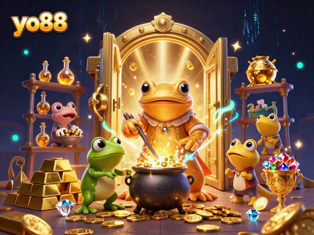 Experience the magic at yo88 with this enchanting scene of an alchemist turning metals into gold coins.