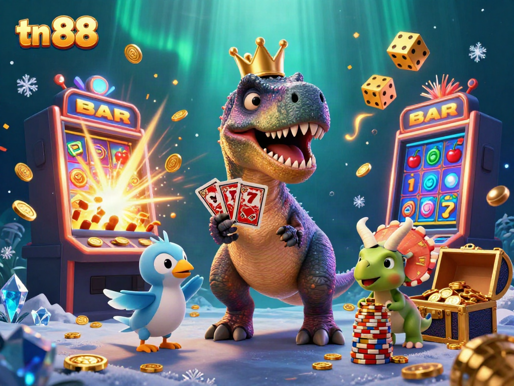 Experience thrilling slots and gaming at tn 88 with colorful casino elements and animated characters.