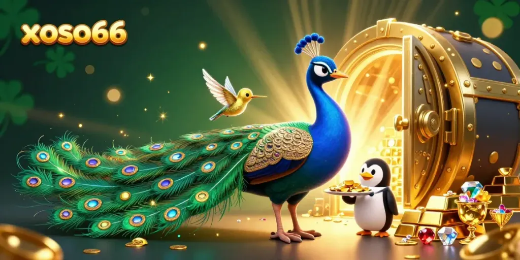 Xoso66 highlights a vibrant 3D casino scene with colorful characters and treasures, showcasing epic gambling moments.
