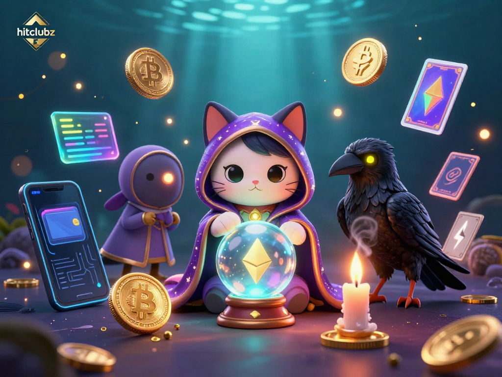 Experience the excitement of hitclubz with a vivid 3D casino scene featuring fortune teller cat and tarot raven.