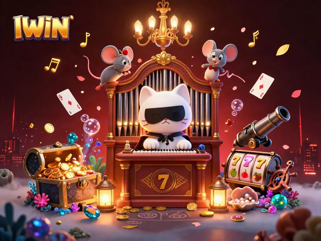Engage in thrilling IWIN gameplay with our enchanting casino-themed 3D illustration, featuring exciting characters and elements.