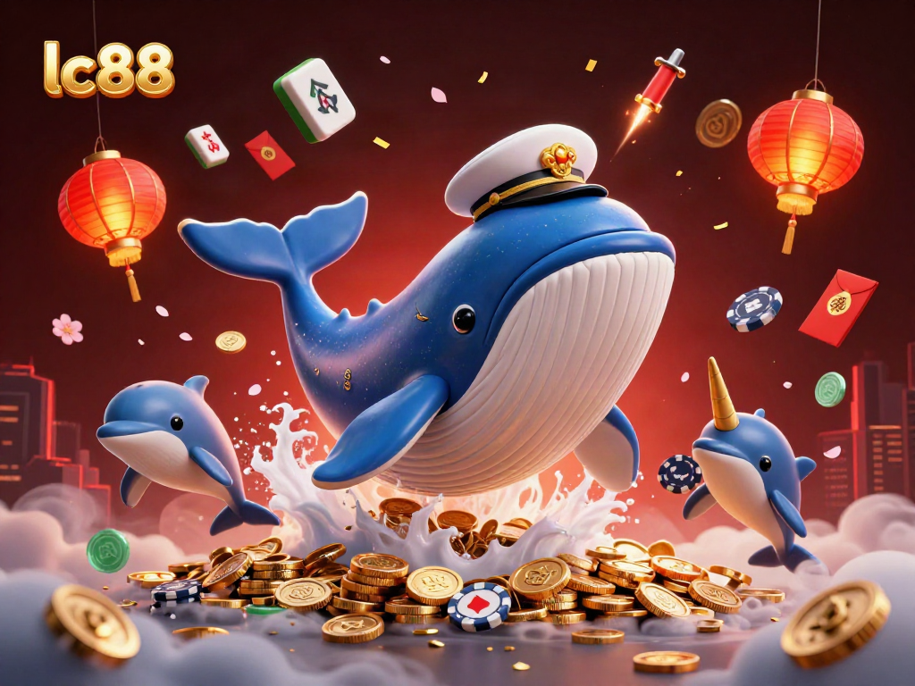 Experience thrills with lc88 at the heart of a casino adventure, surrounded by playful elements and vibrant colors.