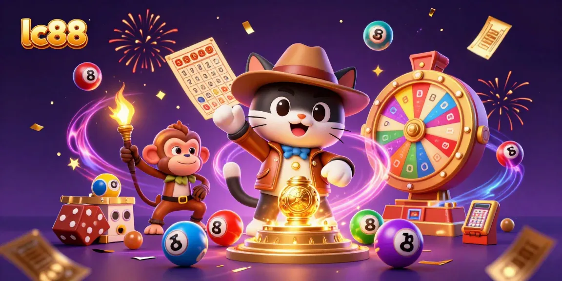 Experience excitement at lc88 with a dazzling casino adventure featuring an archaeologist cat and vibrant lottery elements.