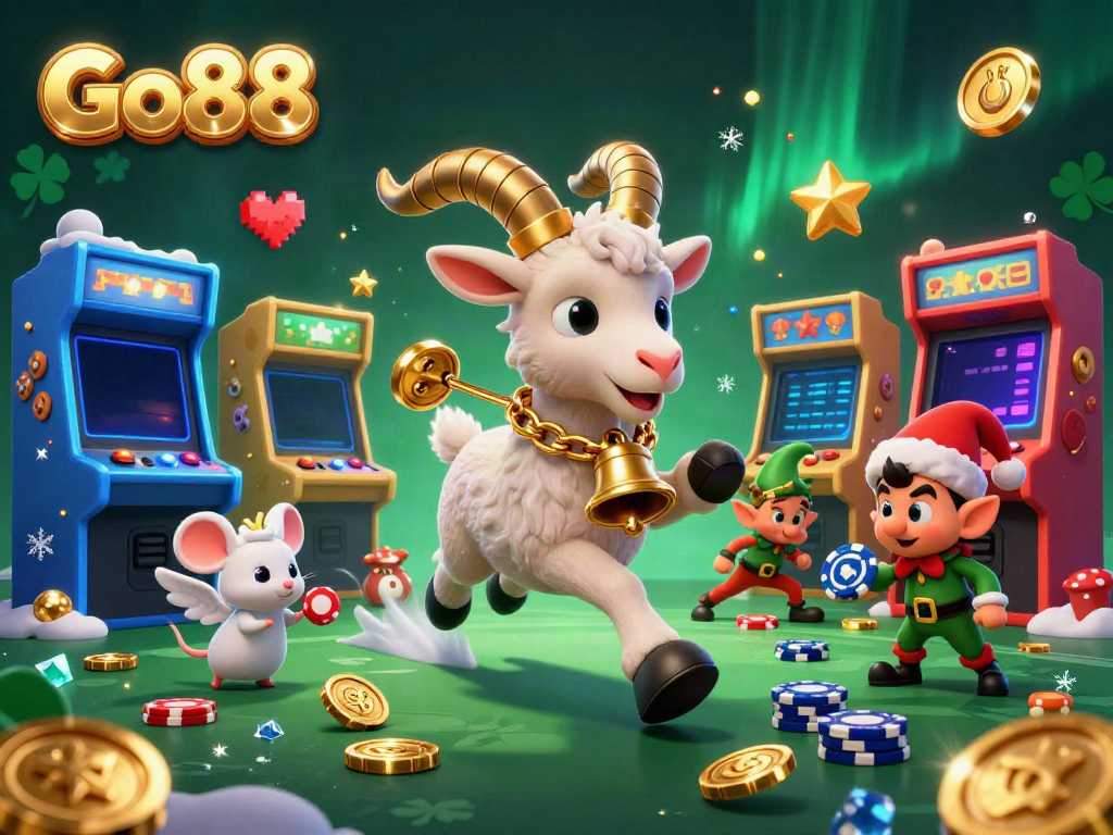 Engage with Go88's thrilling holiday-horror casino illustrated scene filled with fun characters.