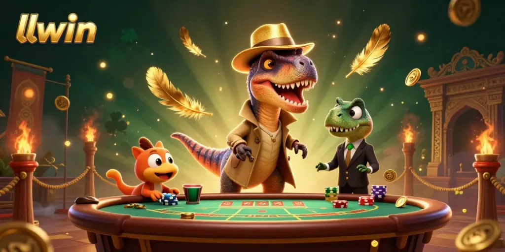 Experience thrilling gaming excitement with llwin at an engaging blackjack scene featuring unique characters.
