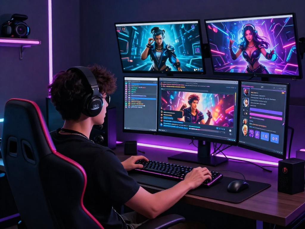 Immersive user experience in porn ai chat with multiple screens showcasing character interaction and image generation.