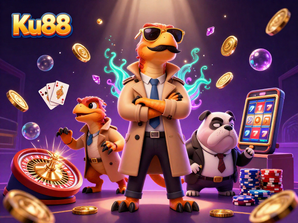 Experience thrilling gameplay at Ku88 with raptors sneaking into a VIP casino lounge.