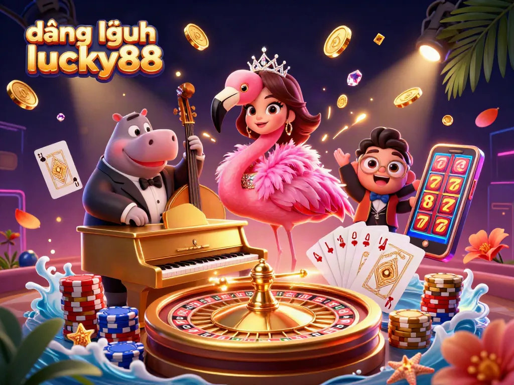 Experience the energy of đăng nhập lucky88 with vibrant casino characters and dynamic gaming elements.