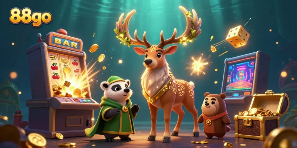 88go showcases a vibrant slot machine jackpot scene with Celtic characters and glowing elements.