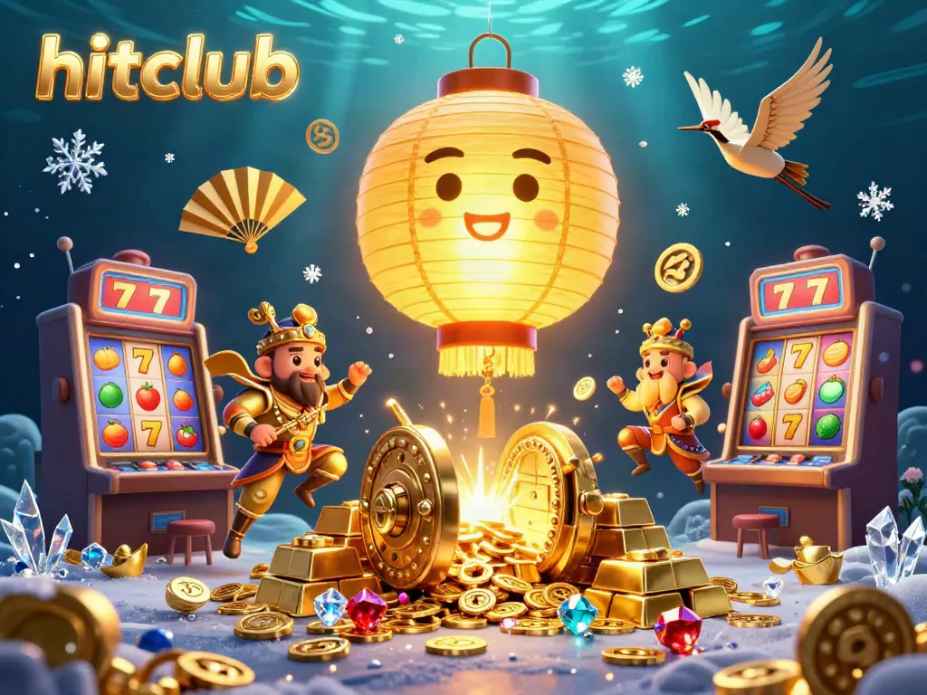 Experience hitclub's thrilling casino atmosphere with vibrant slot elements and golden treasures.