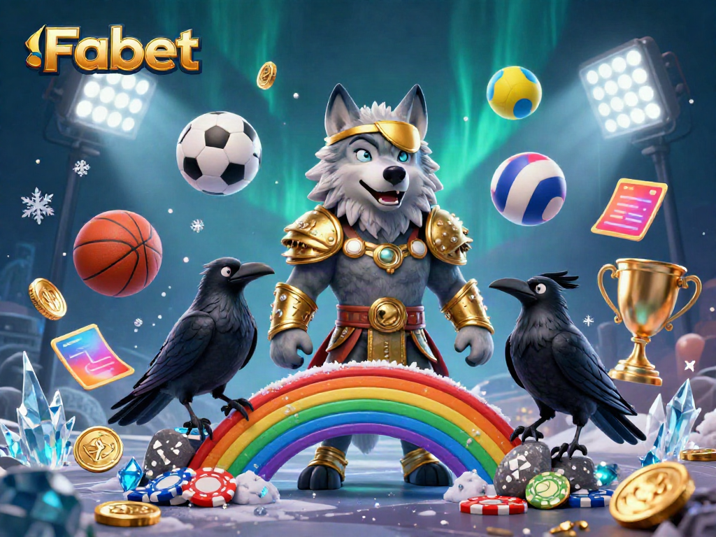 Fabet engagement with dynamic sports elements and a majestic Norse wolf character.