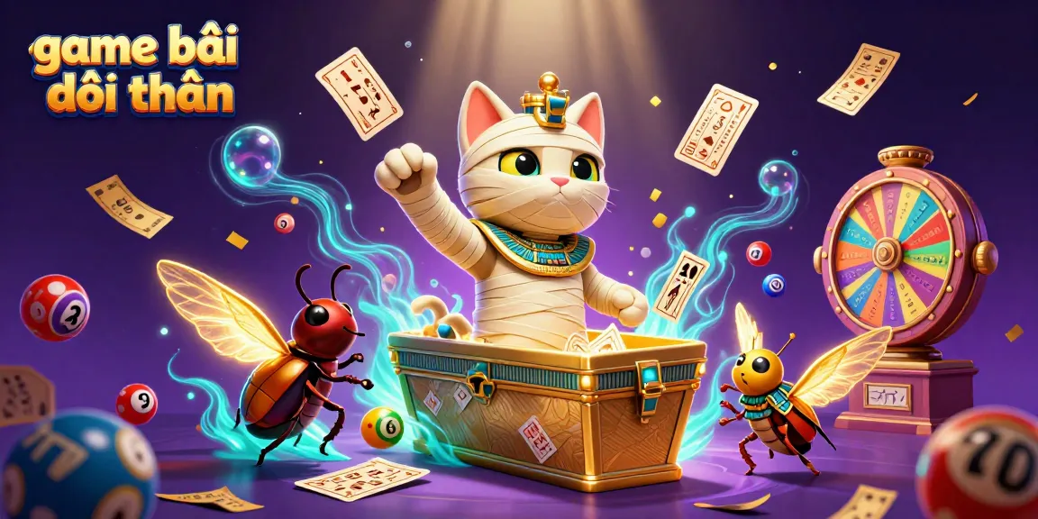 Engage with game bài đổi thưởng amid a vibrant, captivating casino scene featuring a mummy cat and dynamic gambling elements.