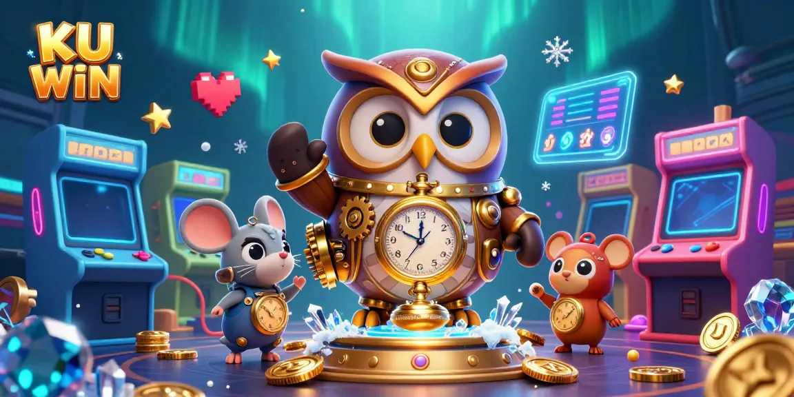 Experience thrilling gaming with KU WIN at a vibrant casino adventure filled with steampunk elements and colorful arcade games.