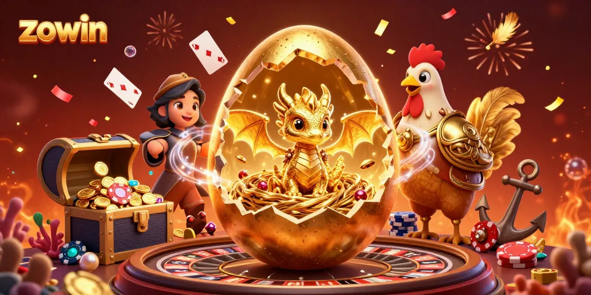 Zowin casino scene featuring a golden dragon and poker chips amidst a dynamic roulette backdrop, evoking excitement.