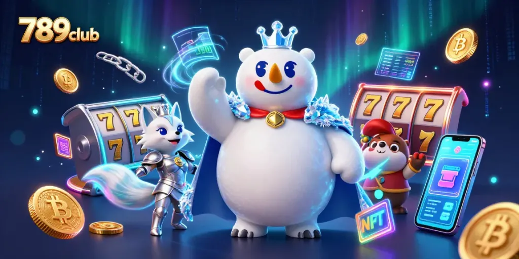 Experience thrilling gameplay at 789club with a vibrant scene showcasing slot machines and crypto elements.