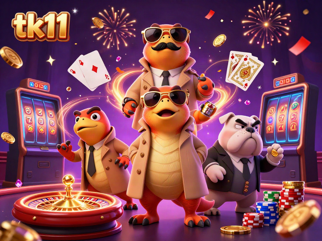 Engage in thrilling casino adventures with tk11's animated raptors sneaking into a VIP lounge.