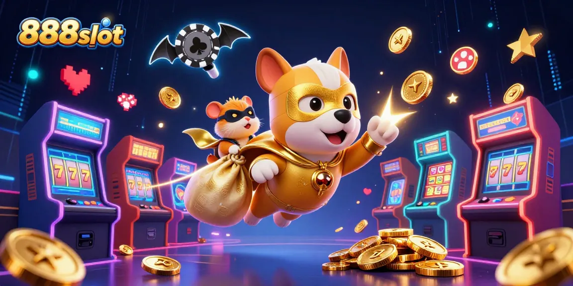 Engage with the dynamic action of 888slot as the superhero dog and sidekick conquer the casino realm.