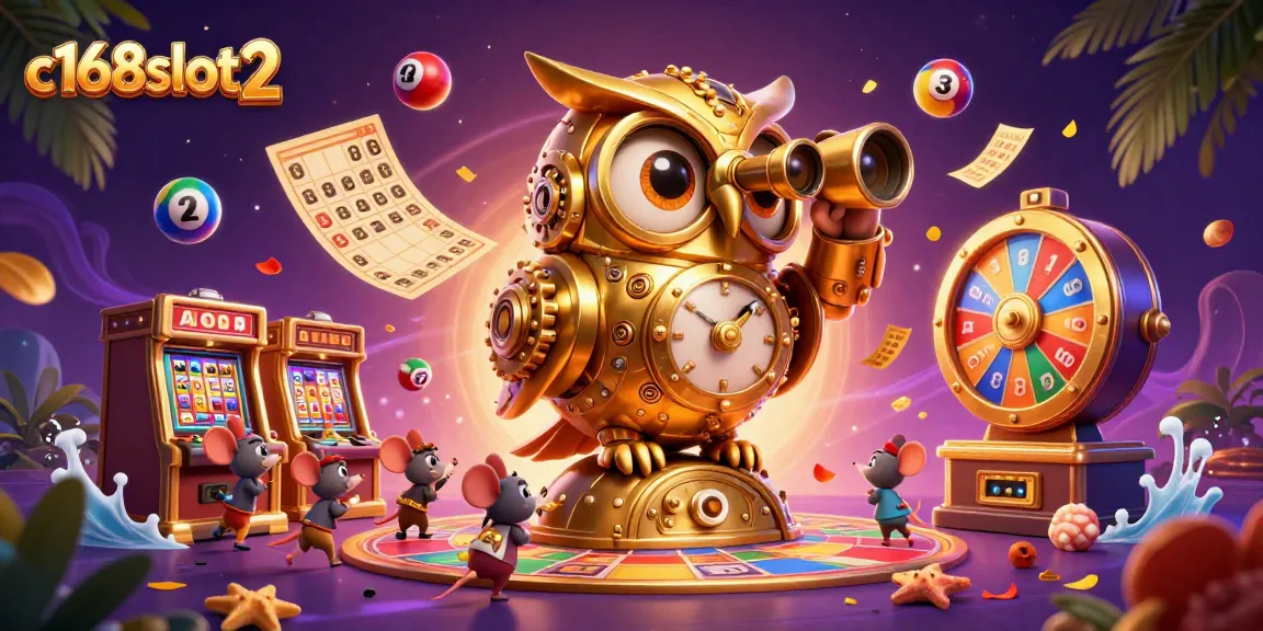 Experience the excitement of c168slot2 with a visually rich 3D casino illustration filled with vibrant game elements.