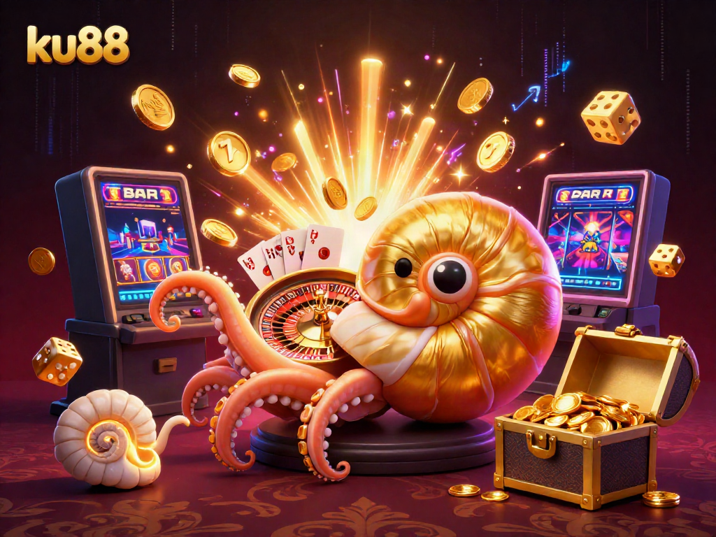 Experience thrilling gameplay with ku88 at an online casino featuring vibrant slot and roulette scenes