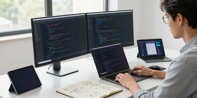 Developer utilizing LLM API provider tools in a modern workspace.