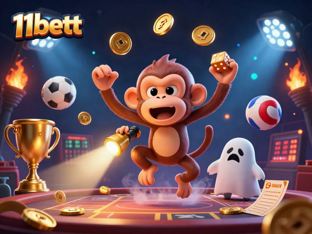 Engage with thrilling 11bett gaming action featuring a playful ghost and sports elements.