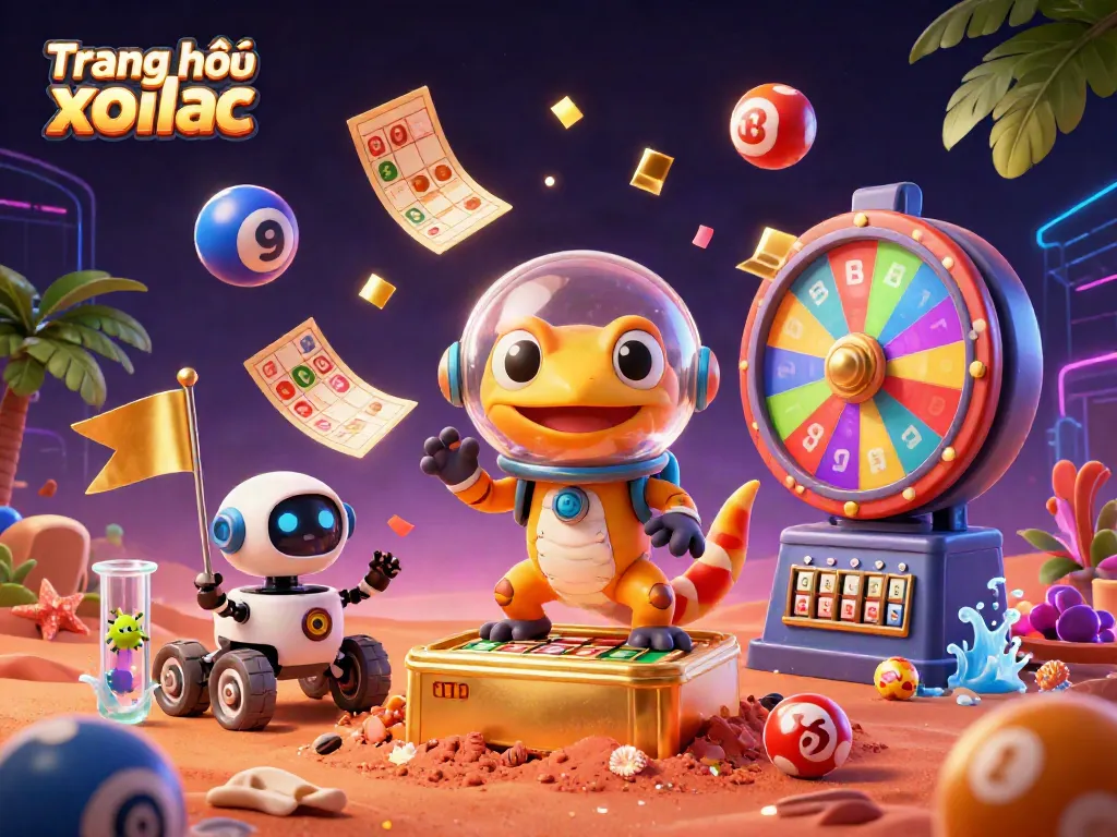 Watch as the vibrant scene at Trang chủ xoilac unfolds with a Martian gecko discovering treasures in a golden casino.