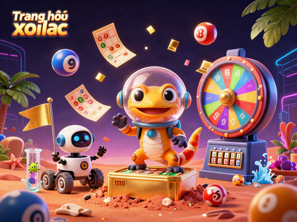 Watch as the vibrant scene at Trang chủ xoilac unfolds with a Martian gecko discovering treasures in a golden casino.