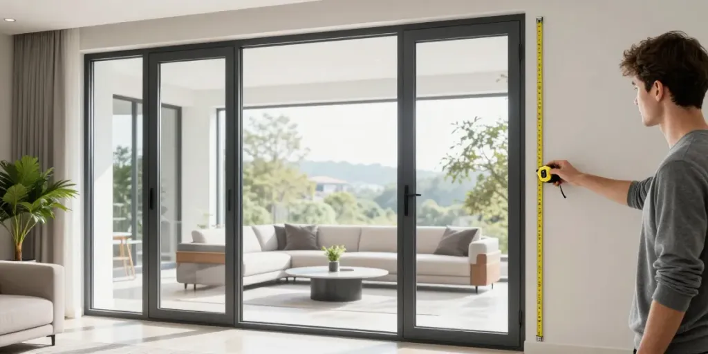 Modern living room showcasing Harga pintu upvc with stylish uPVC doors and large windows.