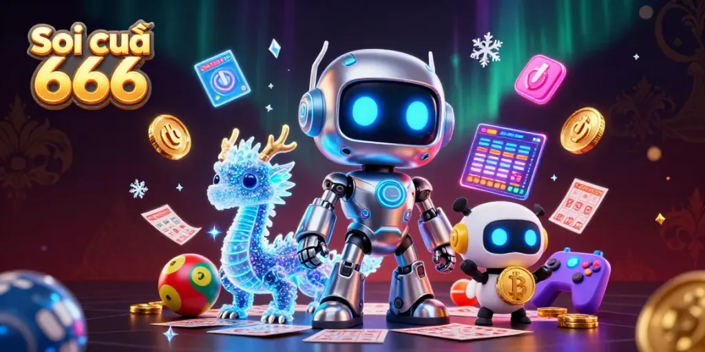 Soi cầu 666 brings dynamic lottery gaming with cyborg mascots and neon elements.