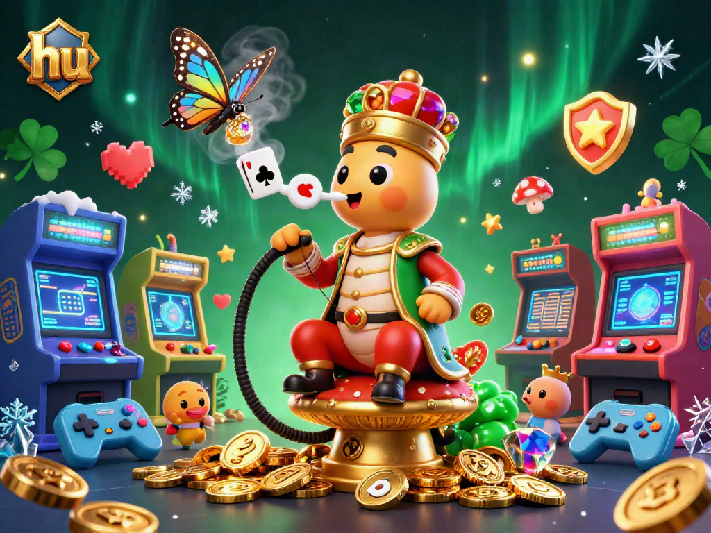 Experience thrilling gaming at hu's vibrant casino with colorful machines and dynamic characters.