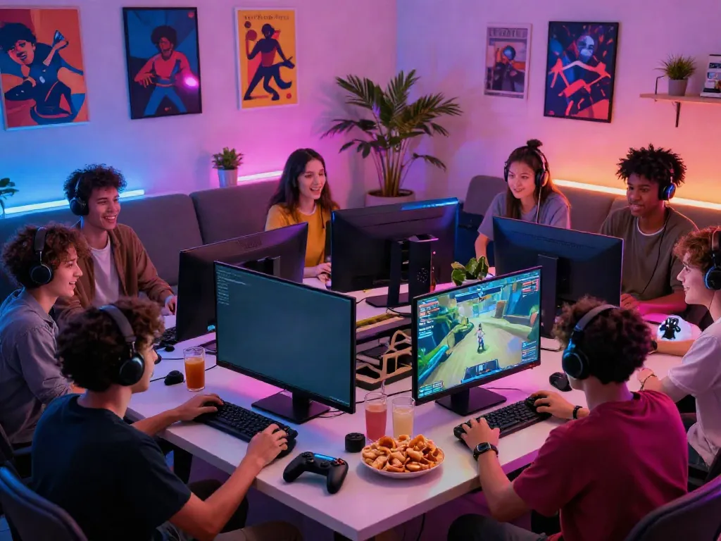 Friends enjoying an exciting gaming session with kilat 404, showcasing a lively atmosphere.