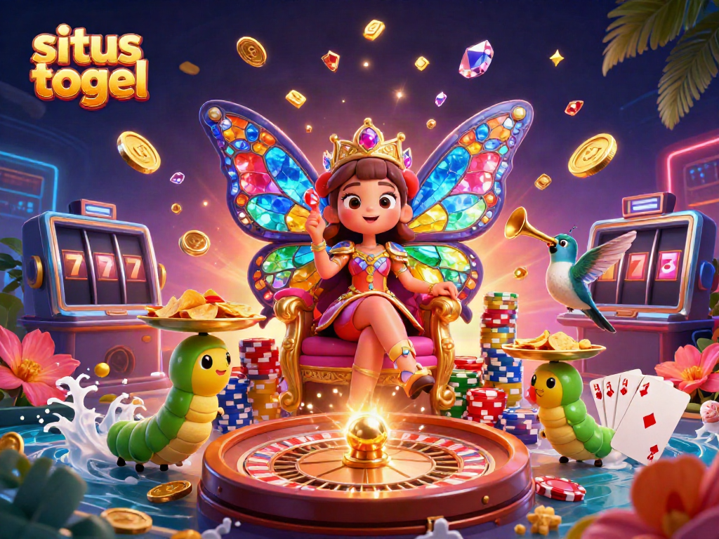 Engage with situs togel on an exquisite 3D illustration showcasing a vibrant lottery scene filled with characters and casino elements.