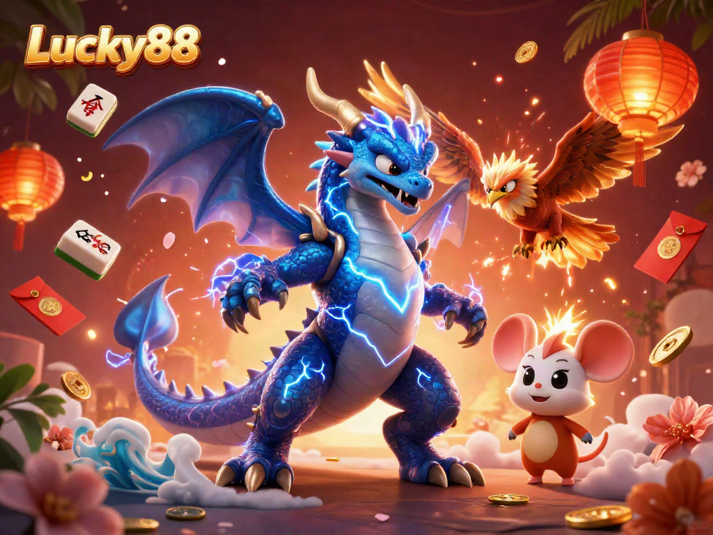 Experience exciting gaming with Lucky88, featuring electrifying characters and vibrant casino elements.