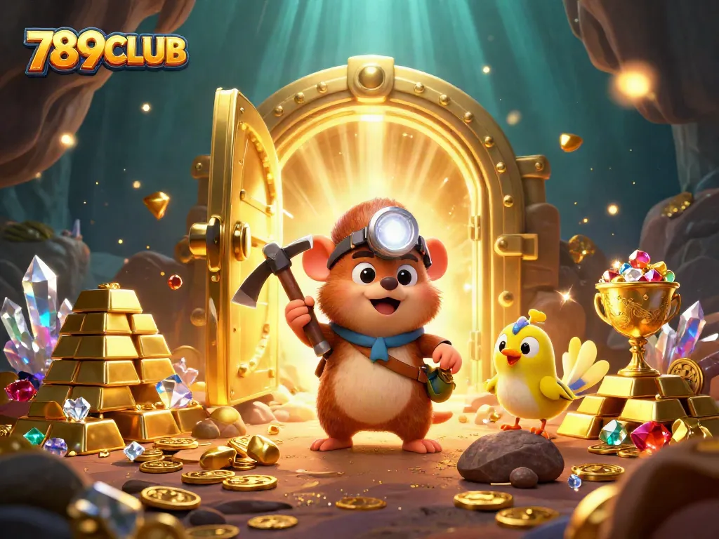Engage with 789CLUB as the treasure hunter mole discovers gold and gems in an exciting casino adventure.