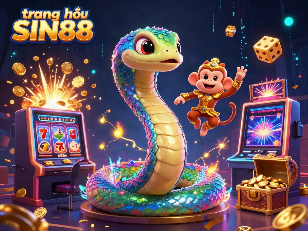 Experience the excitement at trang chủ SIN88 with vibrant 3D casino elements and characters in an immersive illustration.