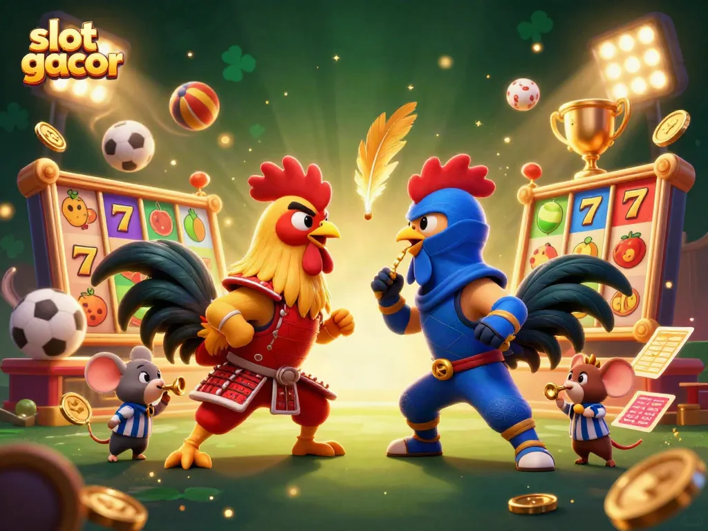 Experience thrilling slot gacor action with dynamic gaming elements and characters in vibrant 3D illustration.
