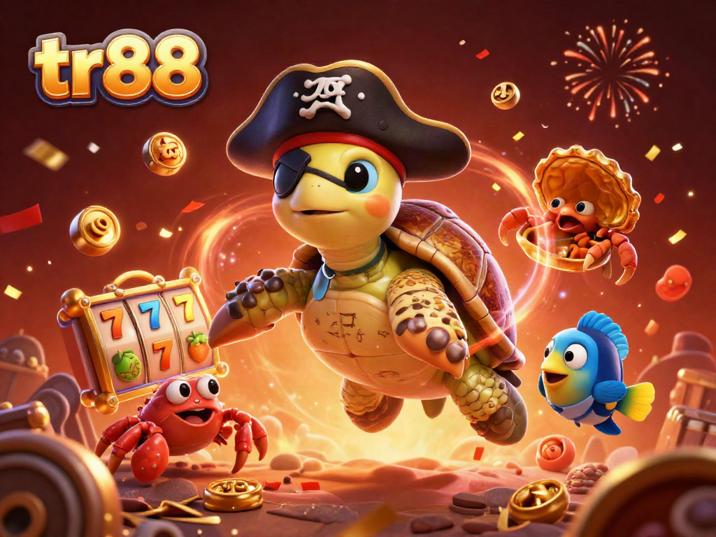Engage in thrilling gaming action with tr88's festive pirate scene showcasing vibrant slot reels.